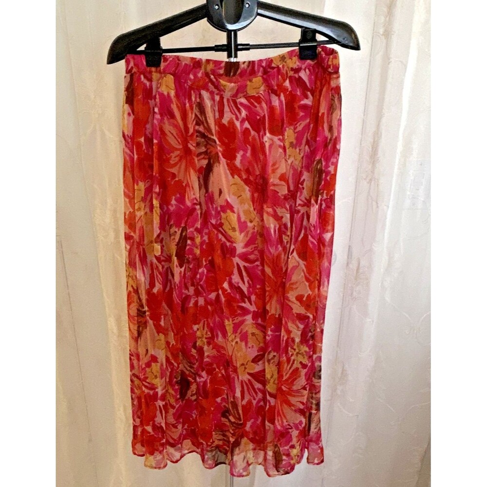 Vtg Chadwicks of Boston Floral Maxi Skirt XL Pink Orange Fuchsia Flowy Summer